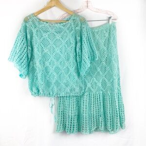 Vintage Aqua Crochet Skirt Set